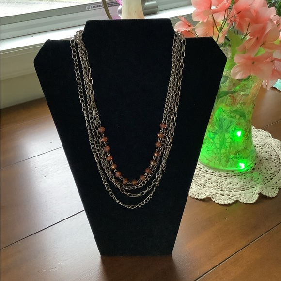 Silver tone Graduated Salmon Colored Beaded Necklace. - Picture 4 of 7